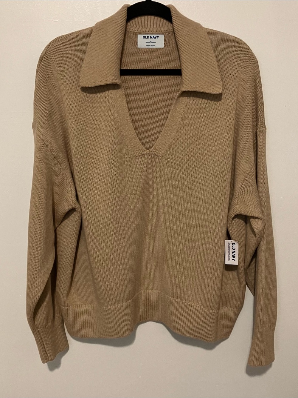 Old Navy Beige/Tan Collared V-Neck Sweater NWT